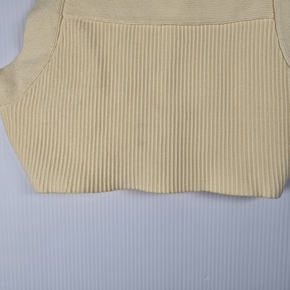 House of Harlow 1960 Pale Yellow Ribbed Cross-Strap Crop Top Size Small - Picture 5 of 10